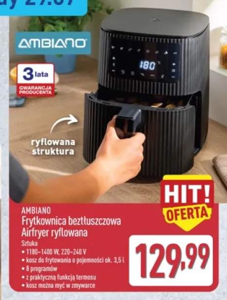 Frytkownica beztłuszczowa Ambiano Airfryer ryflowana