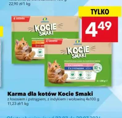 Karma dla kotów Kocie Smaki z łososiem i pstrągiem 4-pak +1 wariant