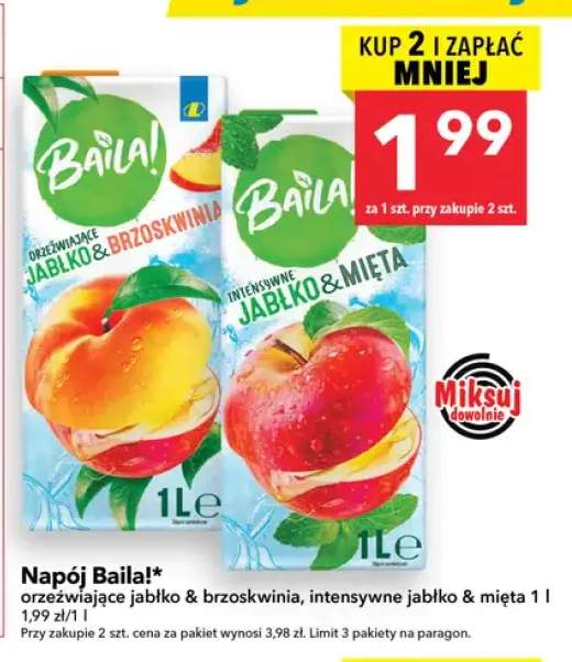 Napój Baila! orzeźwiające jabłko & brzoskwinia +1 wariant