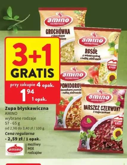 Zupa błyskawiczna Grochówka Amino +3 warianty