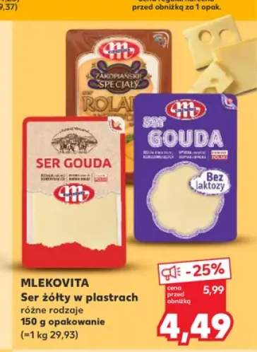 Ser żółty w plastrach Gouda Mlekovita +2 warianty
