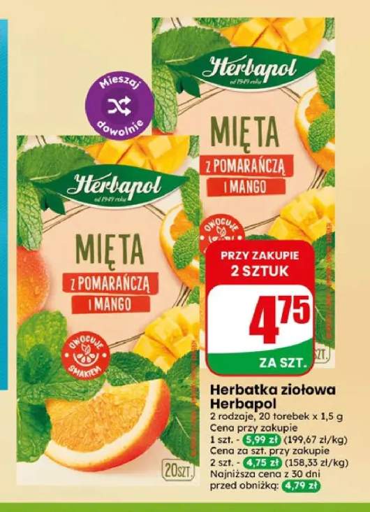 Herbatka ziołowa Herbapol Mięta z pomarańczą i mango