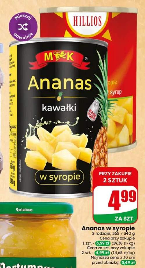 Ananas w puszce kawałki Hillios +1 wariant
