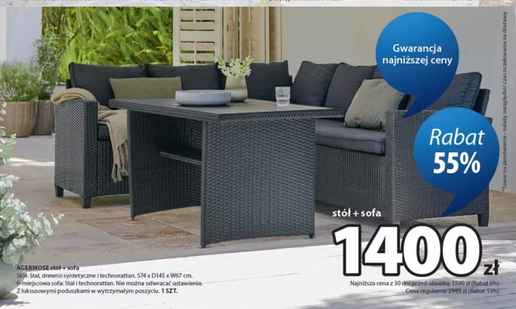 Zestaw mebli ogrodowych AGERMOSE stół + sofa