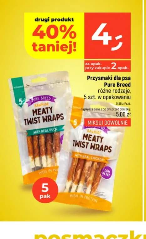 Przysmaki dla psa Pure Breed Meaty Twist Wraps z kaczką 5-pak +1 wariant