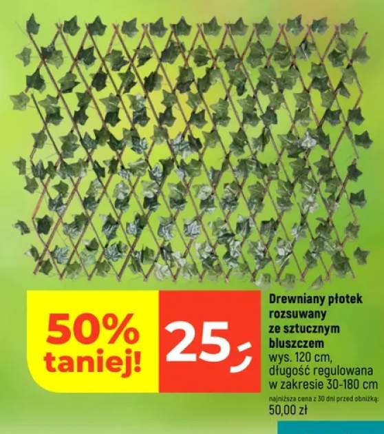 Drewniany płotek rozsuwany ze sztucznym bluszczem