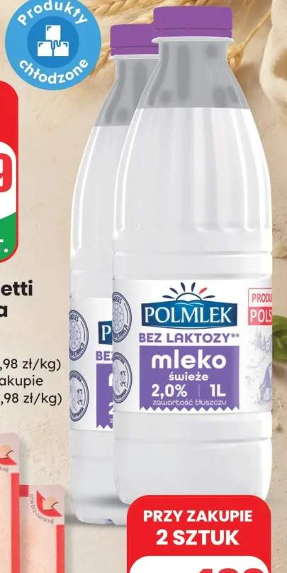Mleko spożywcze świeże 2% bez laktozy Polmlek 1l