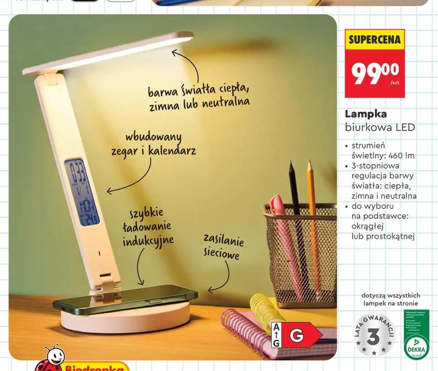 Lampka biurkowa LED Lethe na podstawce prostokątnej +1 wariant