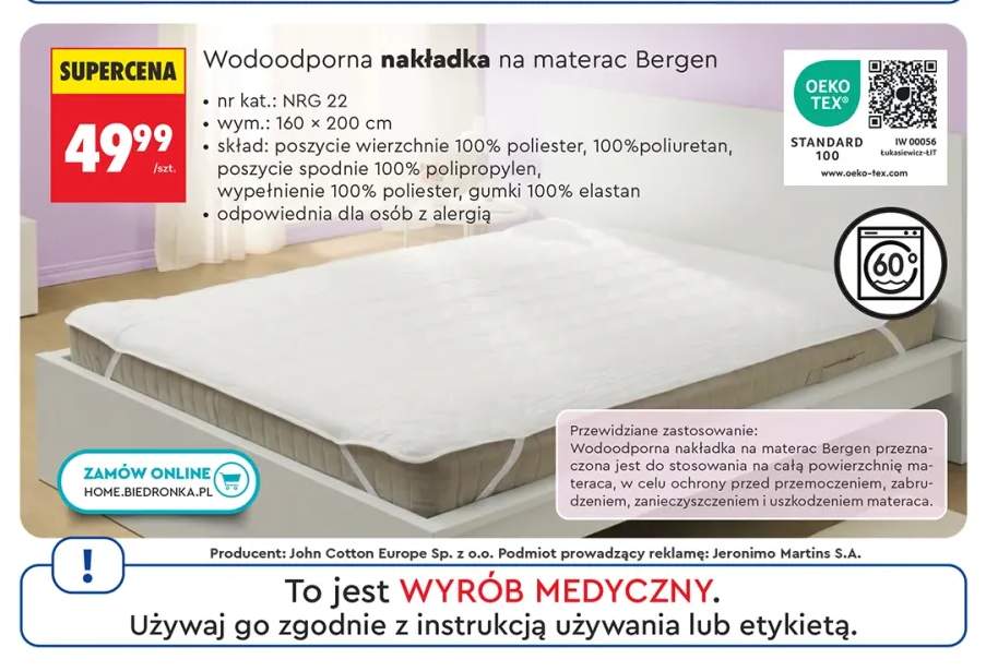 Wodoodporna nakładka na materac Bergen Smukee 160x200 cm
