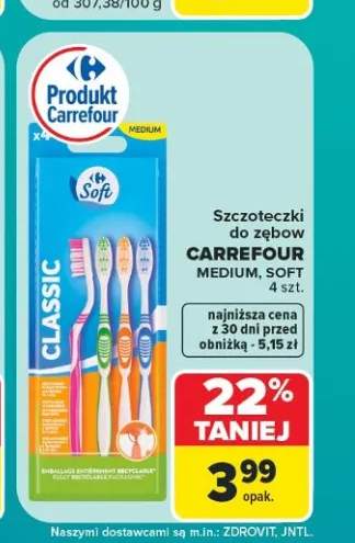 Szczoteczki do zębów Carrefour Classic 4-pak Medium