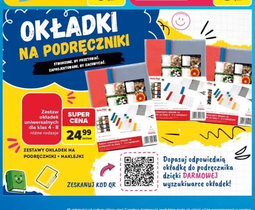 Zestaw uniwersalny okładek na podręczniki do klasy 1-3 z naklejkami Panta Plast +2 warianty
