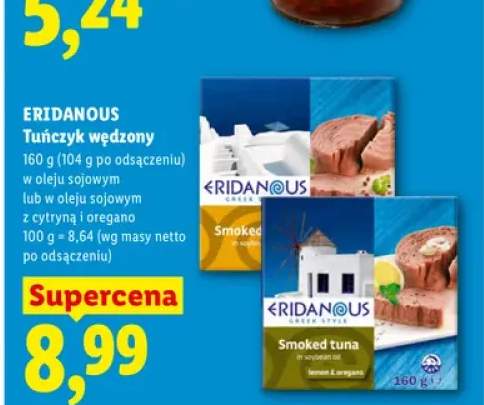 Tuńczyk wędzony w oleju sojowym z cytryną i oregano Eridanous