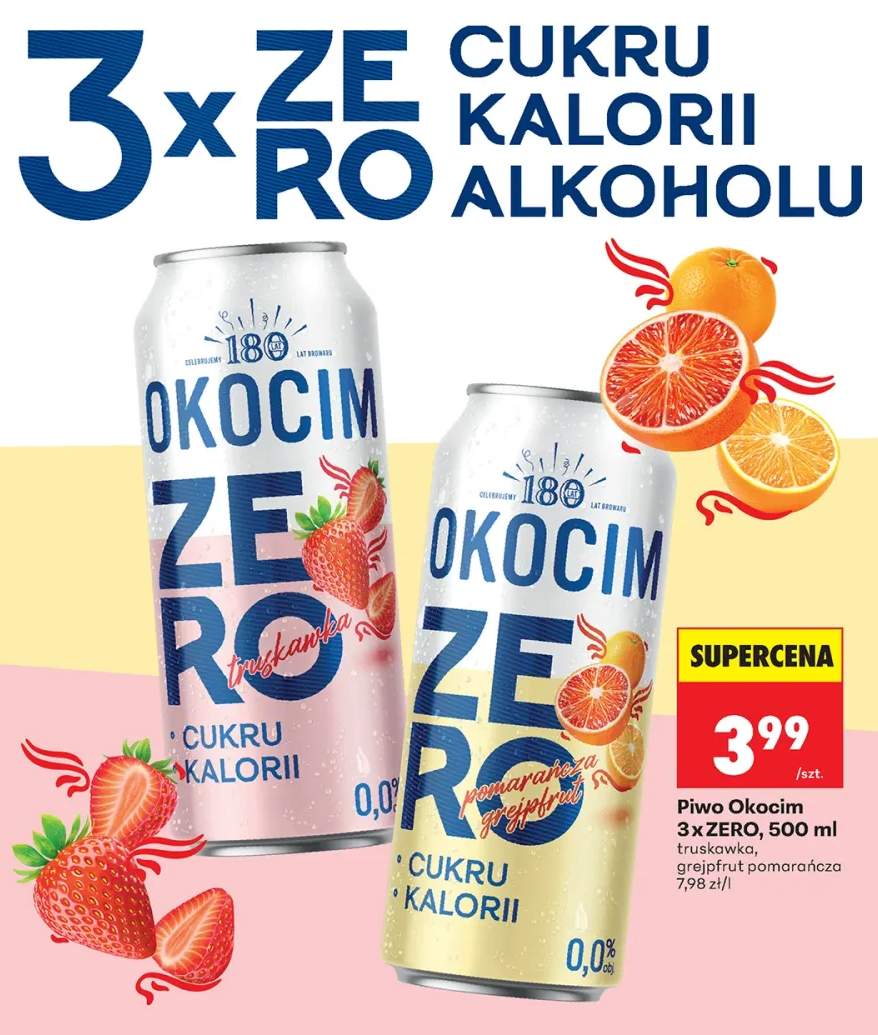 Piwo bezalkoholowe Okocim Zero truskawka +1 wariant