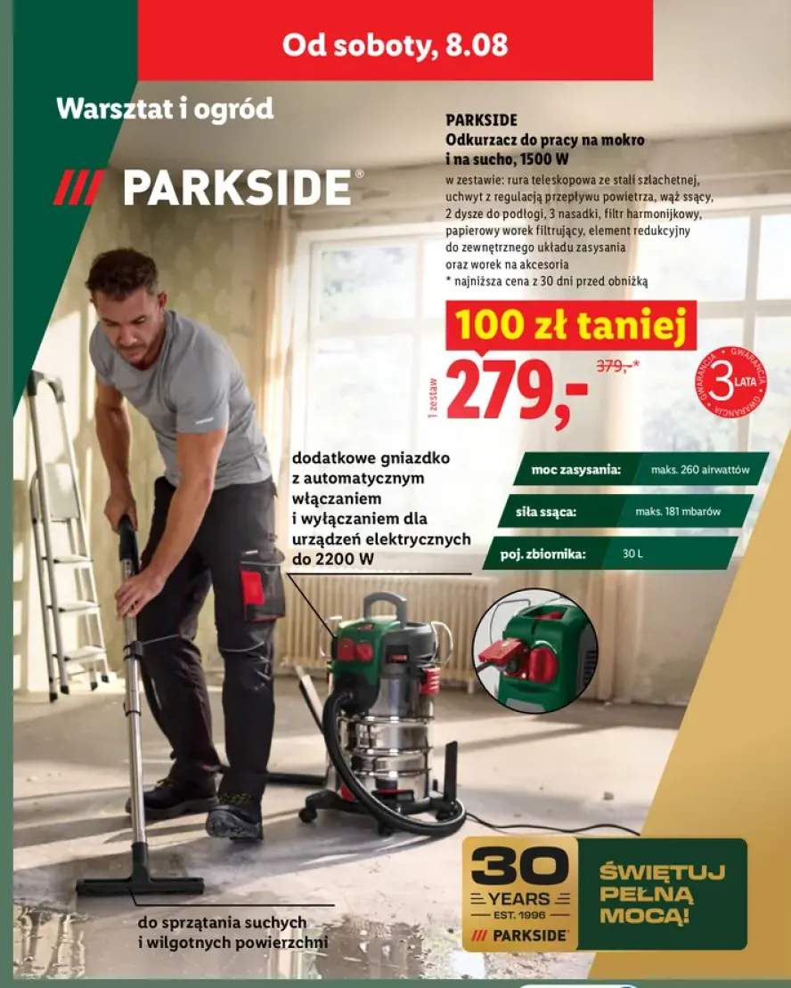 Odkurzacz do pracy na mokro i na sucho Parkside 1500W