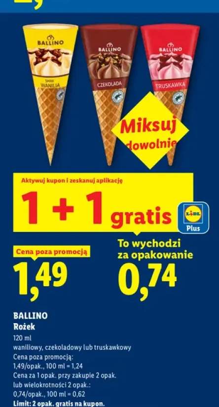 Lody rożek czekoladowy Ballino +2 warianty