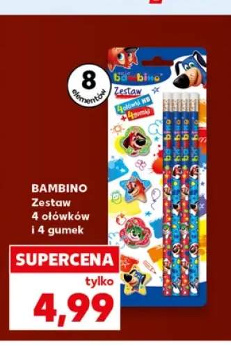 Zestaw 4 ołówków i 4 gumek Bambino