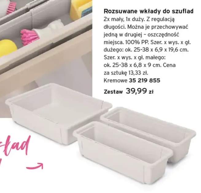 Zestaw rozsuwane wkłady do szuflad