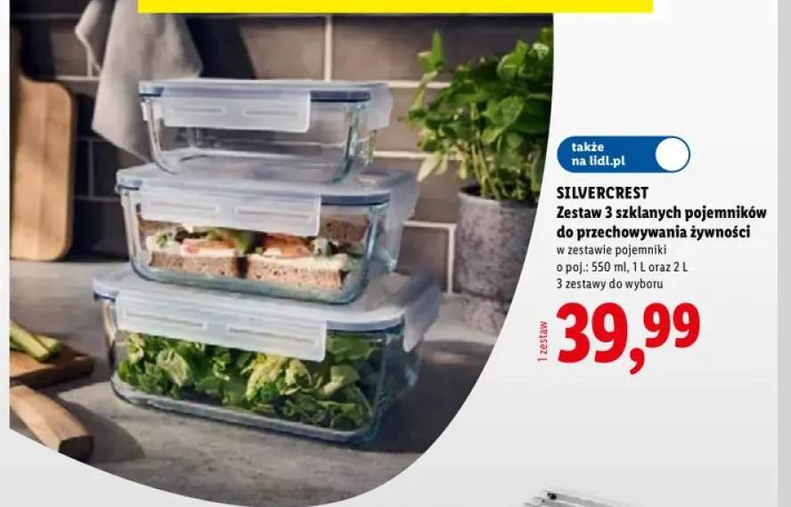 Zestaw 3 szklanych pojemników do przechowywania żywności Silvercrest