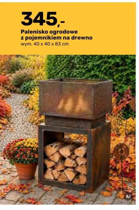Palenisko ogrodowe z pojemnikiem na drewno
