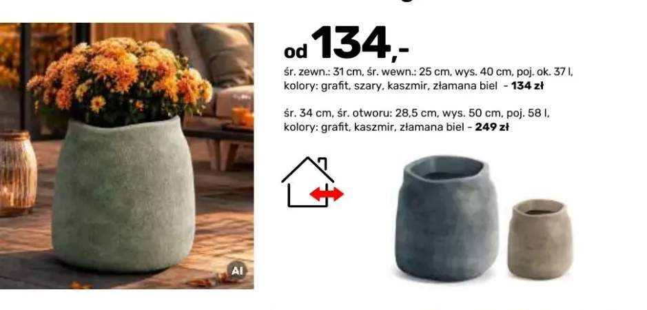 Donica z tworzywa sztucznego lekka mrozoodporna wys. 40 cm