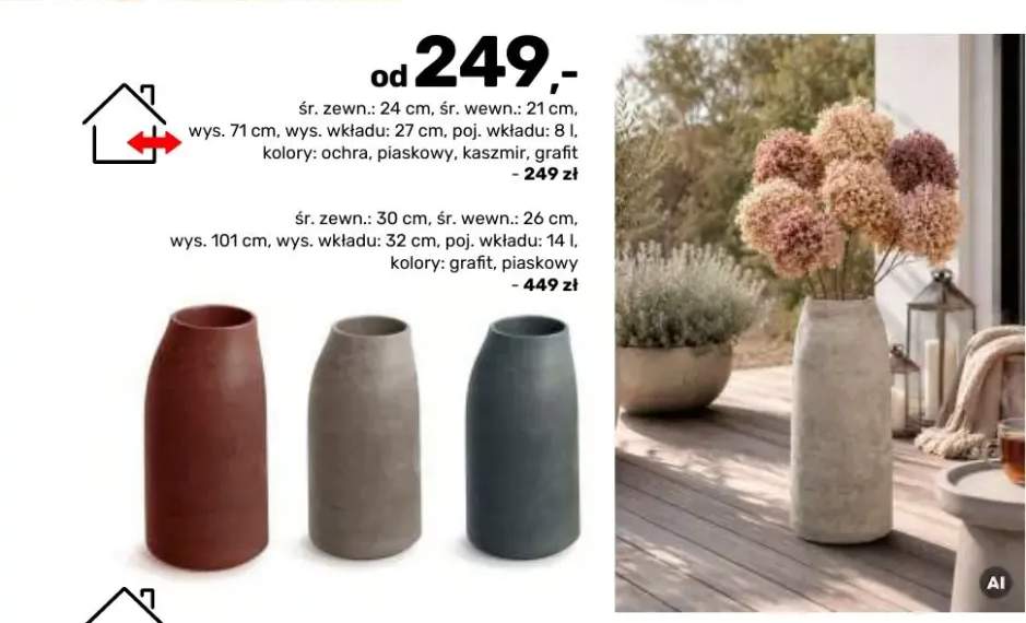 Donica z tworzywa sztucznego lekka mrozoodporna wys. 71 cm