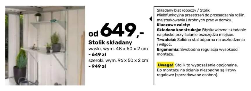 Stolik składany wąski +1 wariant