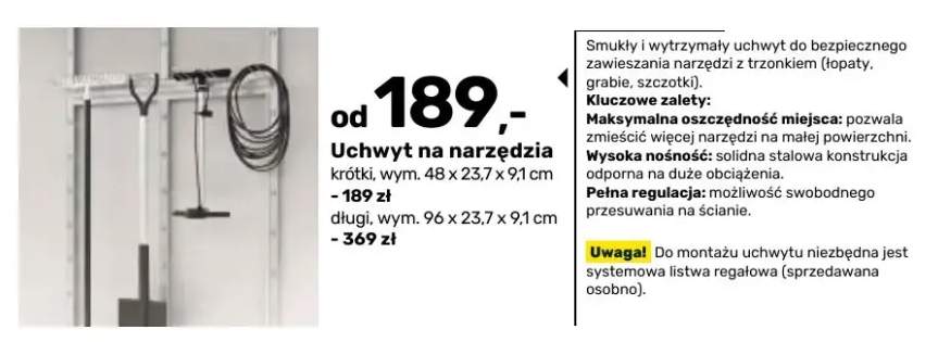 Uchwyt na narzędzia krótki +1 wariant