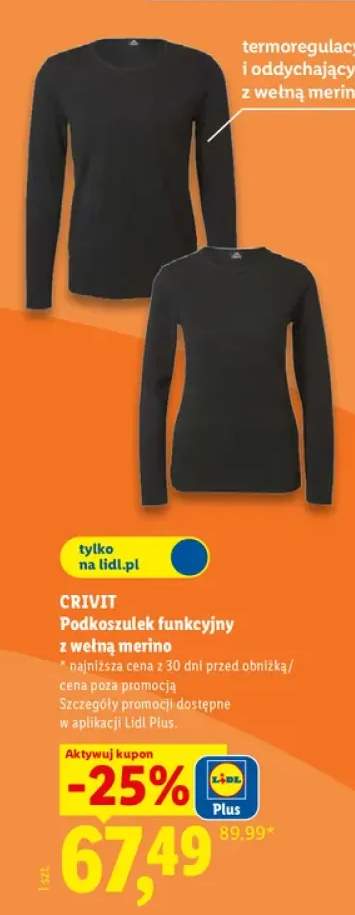 Podkoszulek funkcyjny z wełną merino Crivit