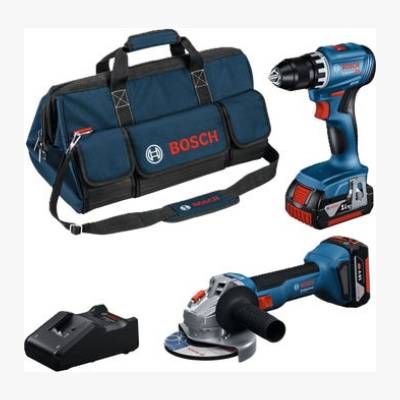 Zestaw wiertarko-wkrętarka GSR18V-45 + szlifierka kątowa GWS18V-8 18V 2 x 4Ah Bosch Professional