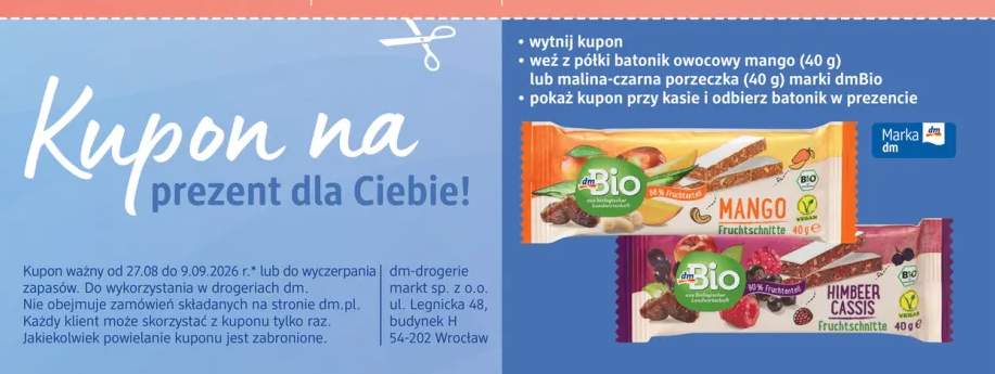 Batonik owocowy malina-czarna porzeczka dmBio +1 wariant