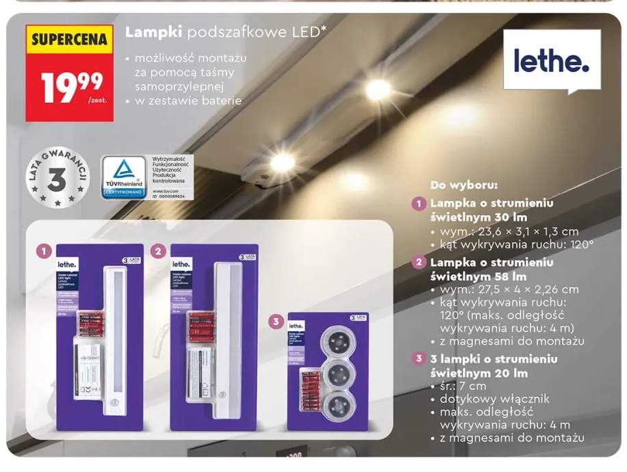 Lampka podszafkowa LED Lethe. 30lm +2 warianty