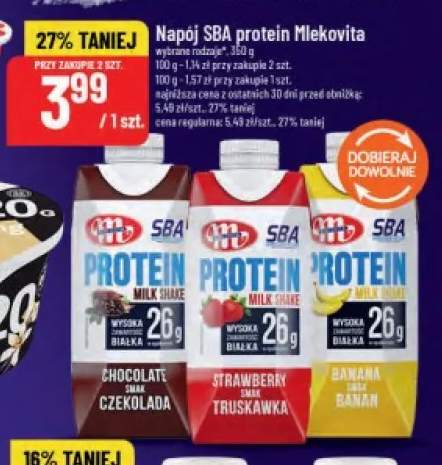 Napój SBA protein czekoladowy Mlekovita +2 warianty