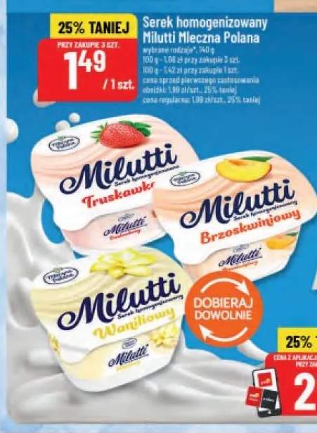 Serek homogenizowany truskawkowy Milutti Mleczna Polana +2 warianty