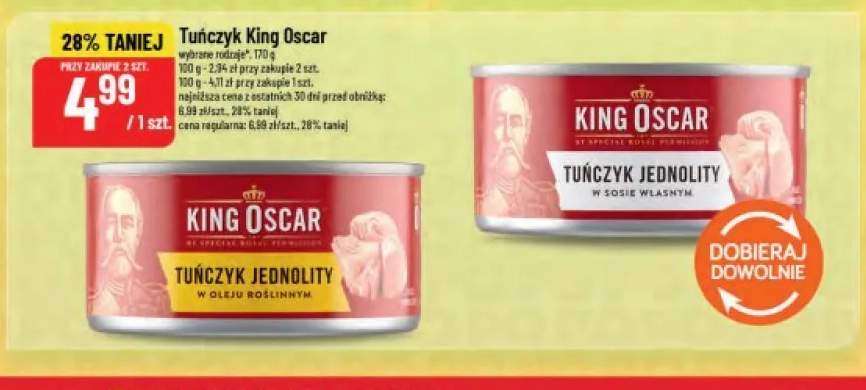 Tuńczyk jednolity w oleju roślinnym King Oscar +1 wariant
