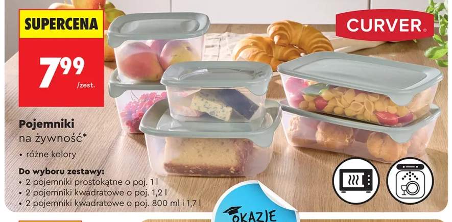 Pojemniki na żywność 2 pojemniki prostokątne o poj. 1 l Curver +2 warianty
