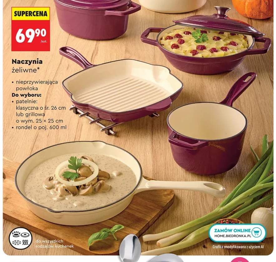 Naczynia żeliwne patelnia klasyczna o śr. 26 cm Mg Home +2 warianty