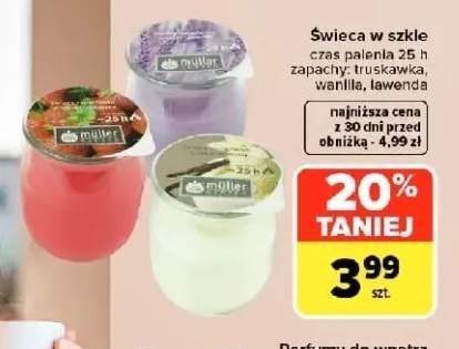 Świeca w szkle czas palenia 25h truskawka Müller Kerzen +2 warianty