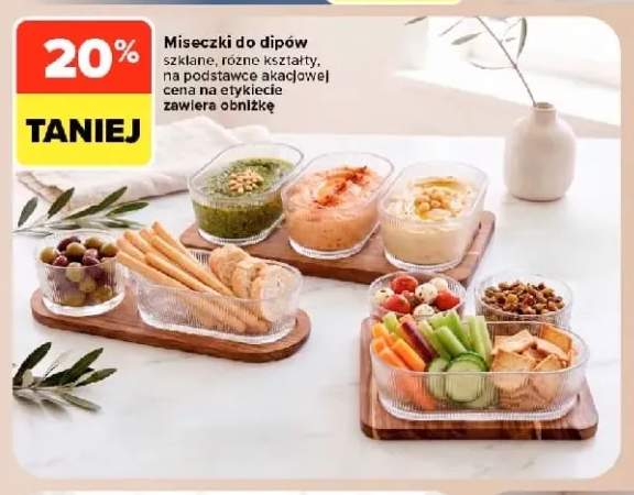 Miseczki do dipów szklane na podstawce akacjowej