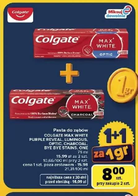 Pasta do zębów Colgate Max White Purple Reveal +5 wariantów