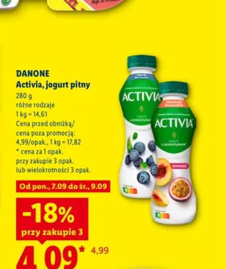 Jogurt pitny Activia jagoda borówka Danone +1 wariant