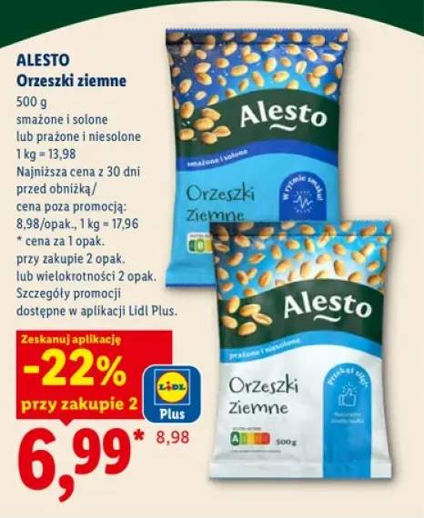 Orzeszki ziemne smażone i solone Alesto +1 wariant