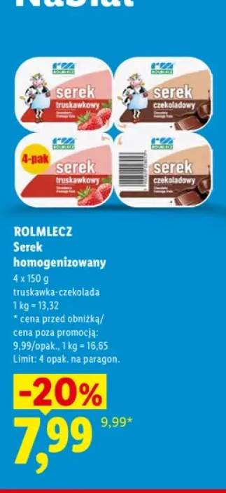 Serek homogenizowany truskawka-czekolada 4-pak Rolmlecz