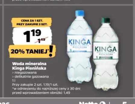Woda mineralna niegazowana Kinga Pienińska +1 wariant