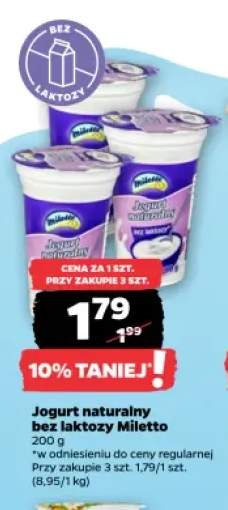 Jogurt naturalny bez laktozy Miletto