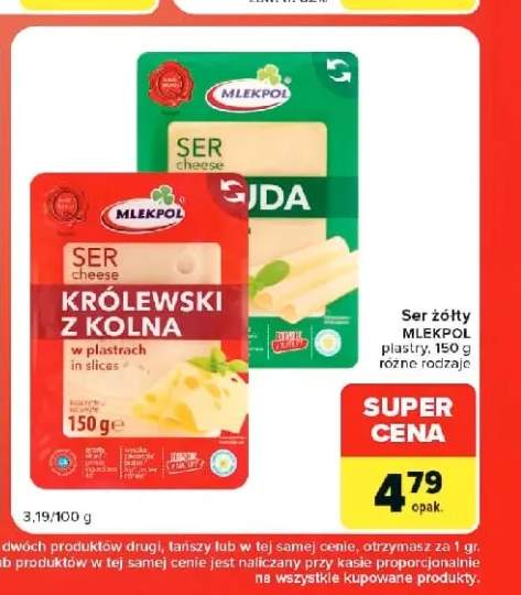 Ser żółty Królewski z Kolna w plastrach Mlekpol +1 wariant