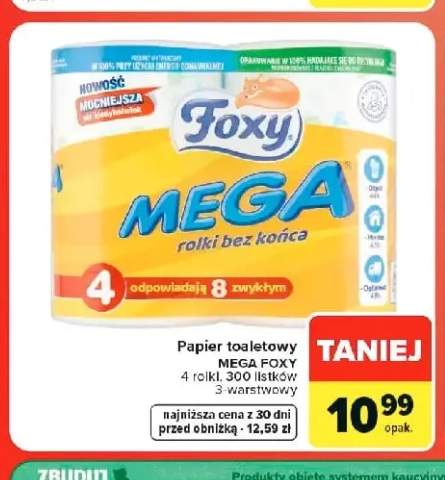 Papier toaletowy Mega Foxy 4 rolki 300 listków 3-warstwowy