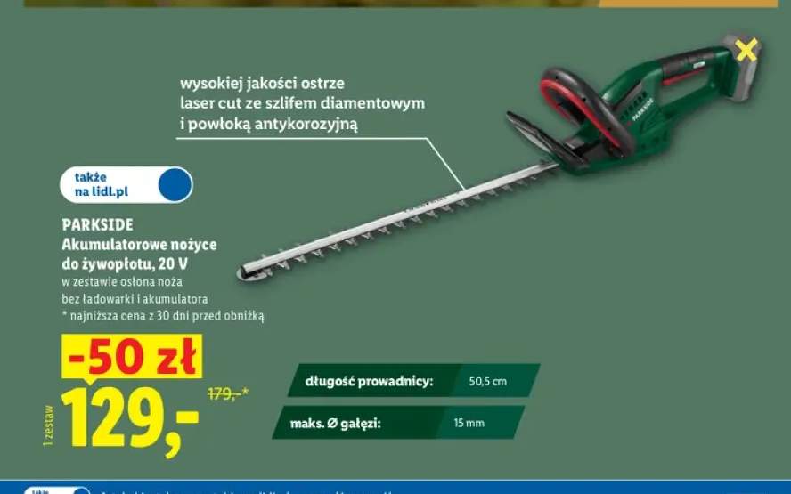 Akumulatorowe nożyce do żywopłotu Parkside