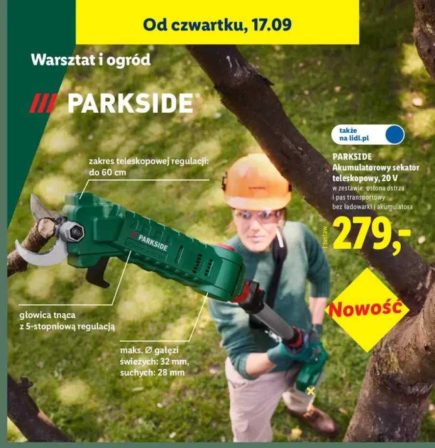 Akumulatorowy sekator teleskopowy Parkside