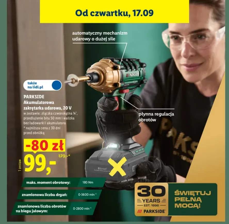 Akumulatorowa zakrętarka udarowa Parkside