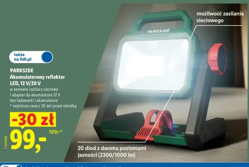 Akumulatorowy reflektor LED Parkside